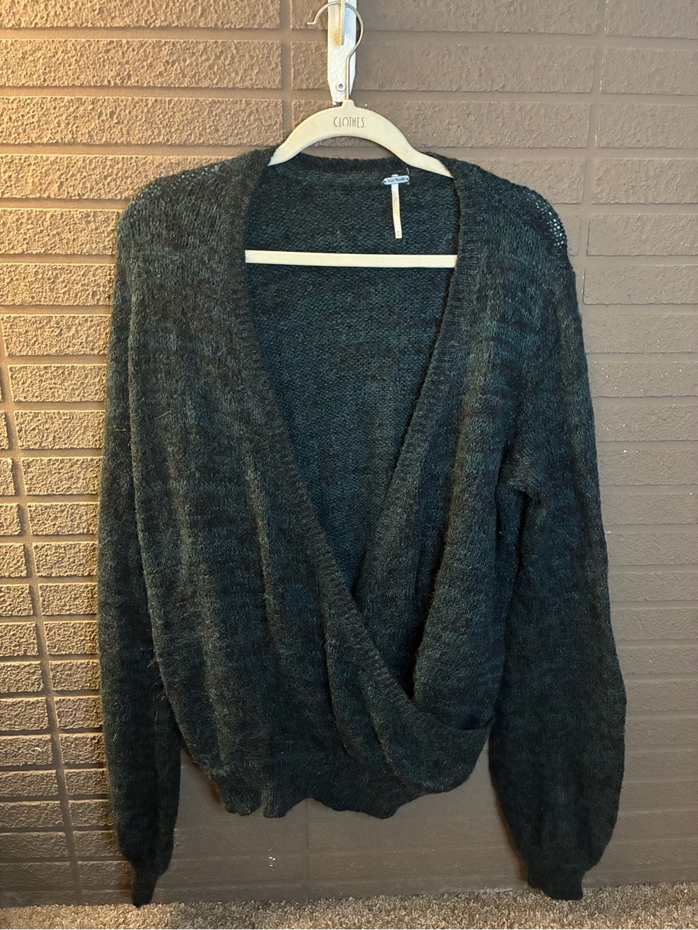 Free People Dark Teal Green Draped Open Front Wool Blend Cardigan